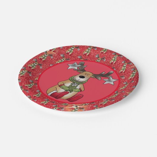 Elch mit Stern  Pappteller (Schrägansicht)