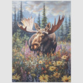 Elch mit Wildblumen-Hintergrund-Dekupage Seidenpapier (Vorderseite)