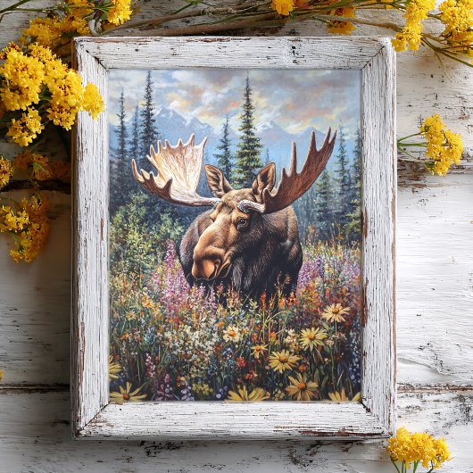 Elch mit Wildblumen-Hintergrund-Dekupage Seidenpapier