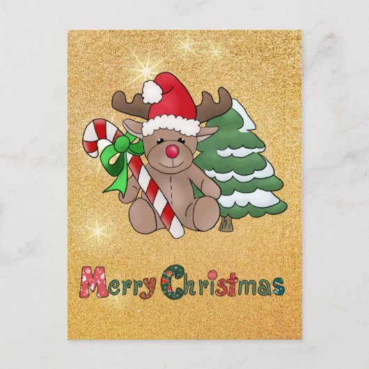 Elch mit Zuckerseltsch Postkarte (Vorderseite)