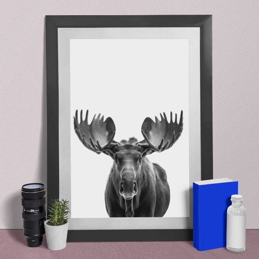 Elch Moderner Portrait schwarz weiß Poster