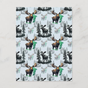 Elch-Moose-Geweih-Hirsch-Muster-Design Postkarte