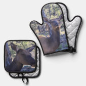 Elch Ofenhandschuh & Topflappen-Set (Vorderseite/Rückseite)