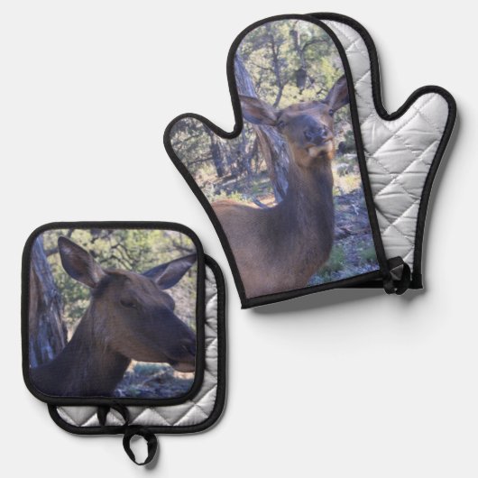 Elch Ofenhandschuh & Topflappen-Set (Vorderseite/Rückseite)