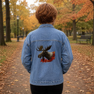 Elch Rote Ahornblätter Jeansjacke