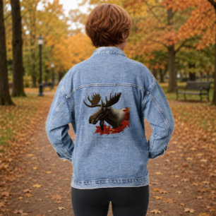 Elch Rote Ahornblätter Jeansjacke