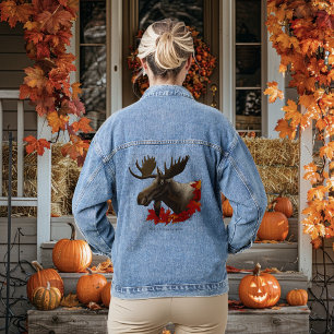 Elch Rote Ahornblätter Jeansjacke