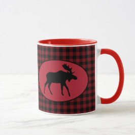 Elch-rotes schwarzes kariertes tasse