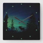 Elch-Silhouette im Twilght Quadratische Wanduhr (Vorderseite)