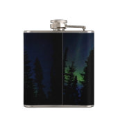 Elch-Silhouette in den Waldnordlichtern Flachmann (Rückseite)