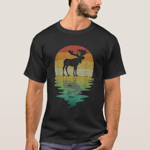 Elch-Silhouette-Sonnenuntergang Retro Vintage 70er T-Shirt