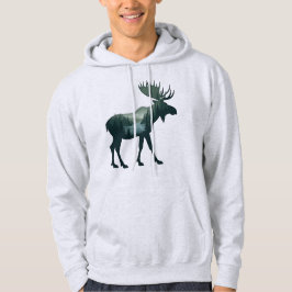 Elch-Silhouette Wald Natur Doppelbelichtung Hoodie