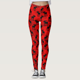 Elch-Silhouetten auf Rot - Leggings