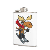 Elch Skier Cartoon | Hintergrundfarbe auswählen Flachmann (Links)