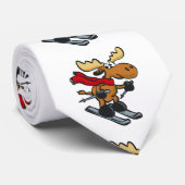 Elch Skier Cartoon | Hintergrundfarbe auswählen Krawatte (Gerollt)