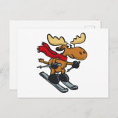 Elch Skier Cartoon | Hintergrundfarbe auswählen Postkarte (Vorne/Hinten)