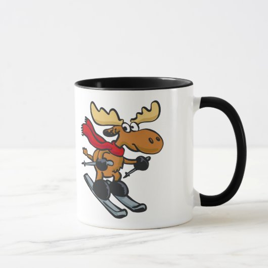 Elch Skier Cartoon | Hintergrundfarbe auswählen Tasse (Rechts)