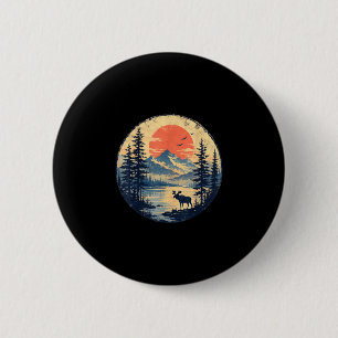 Elch Sonnenuntergang Berg Wald See Wildnis Button
