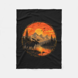 Elch Sonnenuntergang Berg Wald See Wildnis Fleecedecke