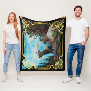 Elch, Stier und Kuh im Wald von Montana Fleece Bla