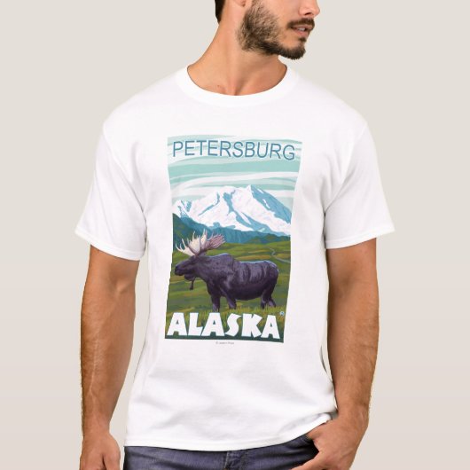 Elch-Szene - Petersburg, Alaska T-Shirt (Vorderseite)