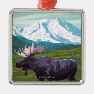 Elch-Szene - Yukon, Alaska Ornament Aus Metall