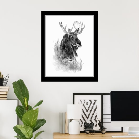 Elch Tier Wasserfarbe Wildlife Art Poster (Heimbüro)