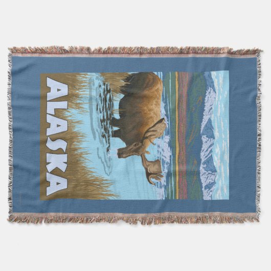 Elch-Trinkwasser-Vintages Reise-Plakat Decke (Vorderseite)
