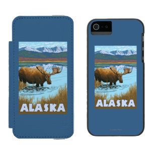 Elch-Trinkwasser-Vintages Reise-Plakat Incipio Watson™ iPhone 5 Geldbörsen Hülle