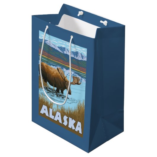 Elch-Trinkwasser-Vintages Reise-Plakat Mittlere Geschenktüte (Vorderseite Schrägansicht)
