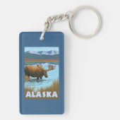 Elch-Trinkwasser-Vintages Reise-Plakat Schlüsselanhänger (Rückseite)