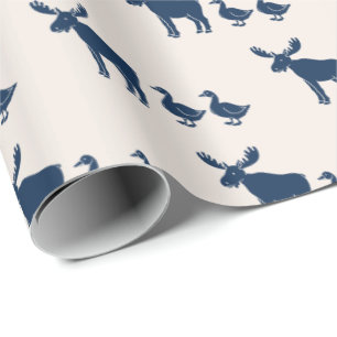 Elch und Enten Pattern Navy Blue Geschenkpapier