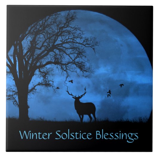 Elch und Mond Wintersonnenwende Fliese (Vorderseite)