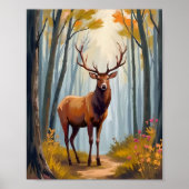 Elch-Wald-Aquarell-Landschaftskunst Poster (Vorne)