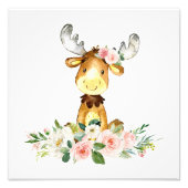 Elch, Waldtiere, Boho, rosa Blume Fotodruck (Vorne)