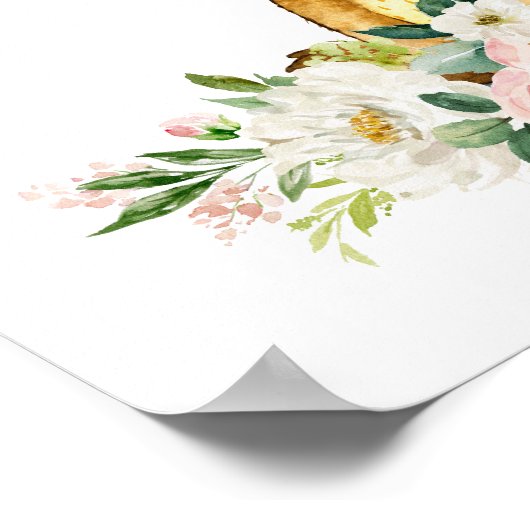 Elch, Waldtiere, Boho, rosa Blume Poster (Ecke)