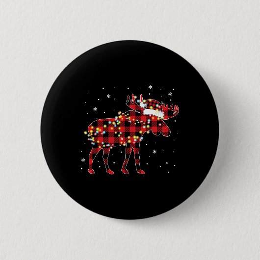 Elch Weihnachten Rot Kariert Buffalo Pyjama passen Button (Vorderseite)
