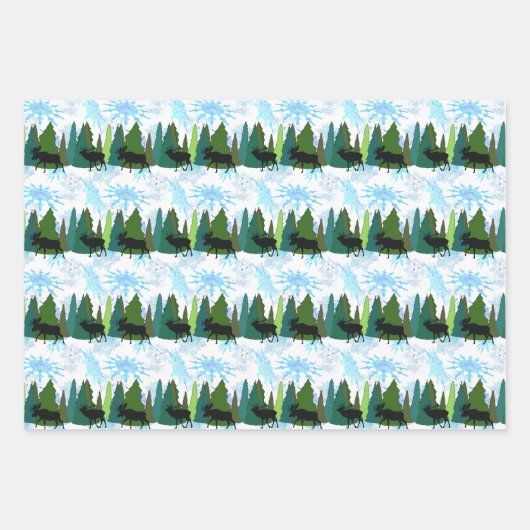 Elch Winter Wrapping Paper Geschenkpapier Set (Vorderseite 2)