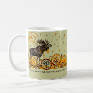 Elch Wirbel Sterne Mond Frieden Freude Ho Ho Ho St Kaffeetasse
