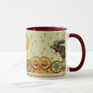 Elch Wirbel Sterne Mond Frieden Freude Ho Ho Ho St Tasse