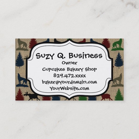 Elch-Wolf-Kiefer-rustikaler Leinwand-Druck Visitenkarte (Vorderseite)