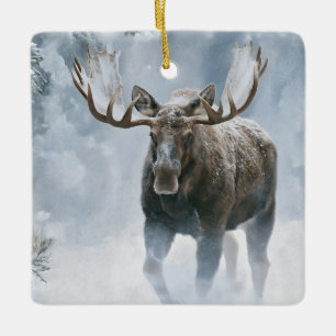 Elchbulle durchquert borealen Schnee Keramikornament