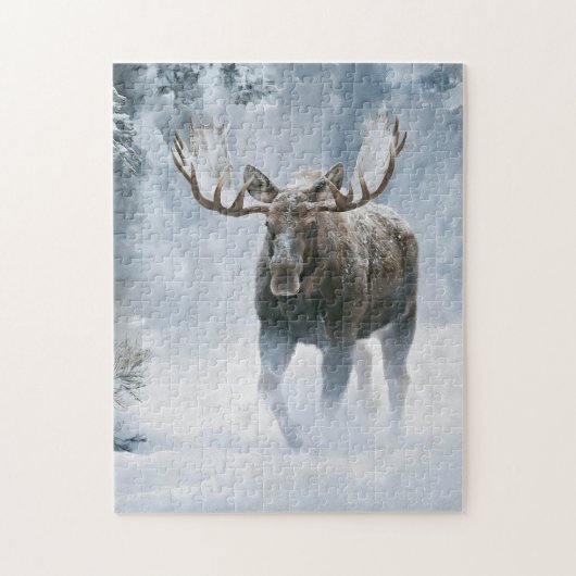 Elchbulle durchquert borealen Schnee Puzzle (Vertikal)