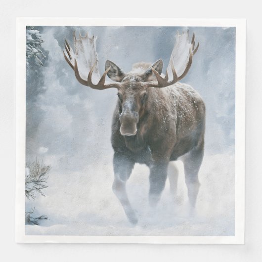 Elchbulle durchquert borealen Schnee Serviette (Vorderseite)