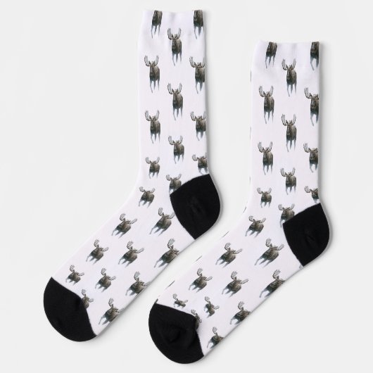 Elchbulle durchquert borealen Schnee Socken (Linkes Detail)