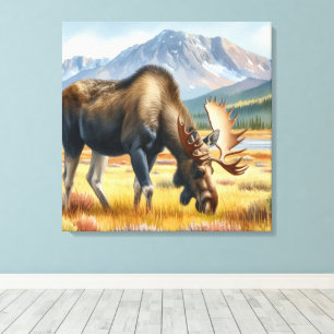 Elchbulle grast in Alaska Aquarell Leinwanddruck