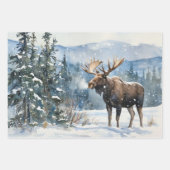 Elchbulle im Winternschnee Natur Geschenkpapier Set (Vorderseite)