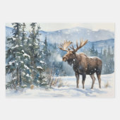 Elchbulle im Winternschnee Natur Geschenkpapier Set (Vorderseite 3)