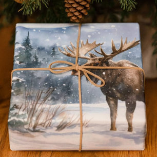 Elchbulle im Winternschnee Natur Geschenkpapier Set