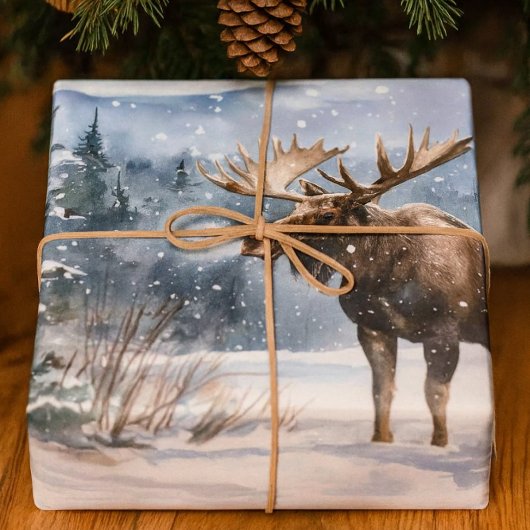 Elchbulle im Winternschnee Natur Geschenkpapier Set